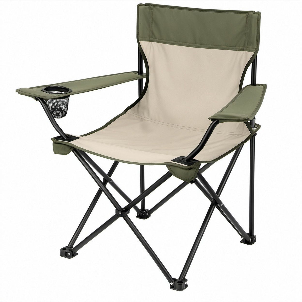 Faltbarer Campingstuhl mit Getränkehalter, Grün/Beige/Schwarz, 80 x 50 x 90 cm