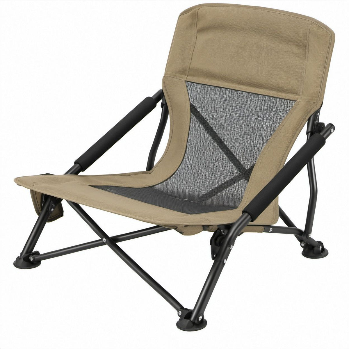 Ergonomischer klappbarer Campingstuhl in Khaki/Schwarz, 55 x 65 x 90 cm