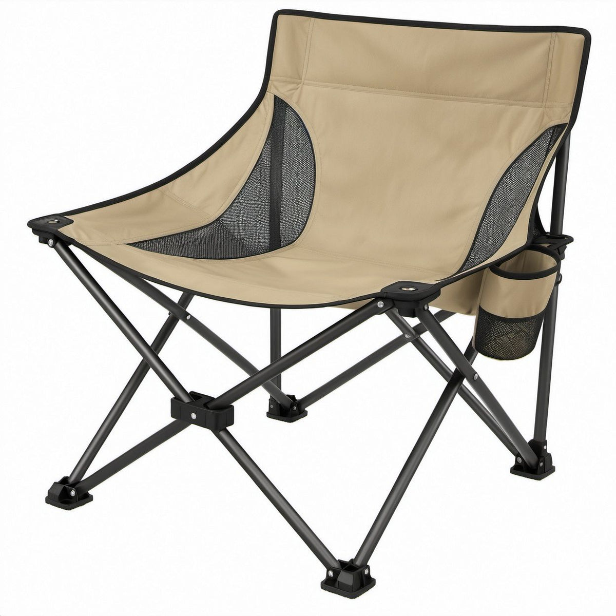 Faltstuhl Beige/Schwarz aus Stahl und Polyester, 80 x 60 x 95 cm