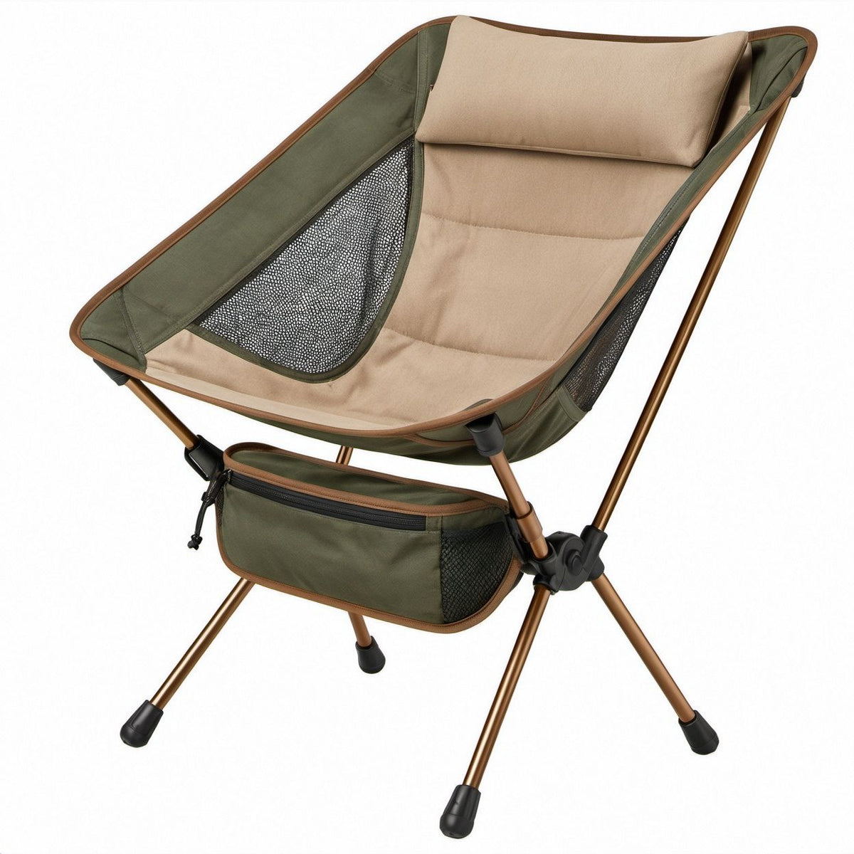 Klappbarer Campingstuhl aus 600D Polyester mit Stahlrohrgestell, 84 x 62 x 96 cm, Beige/Olivgrün/Braun/Schwarz