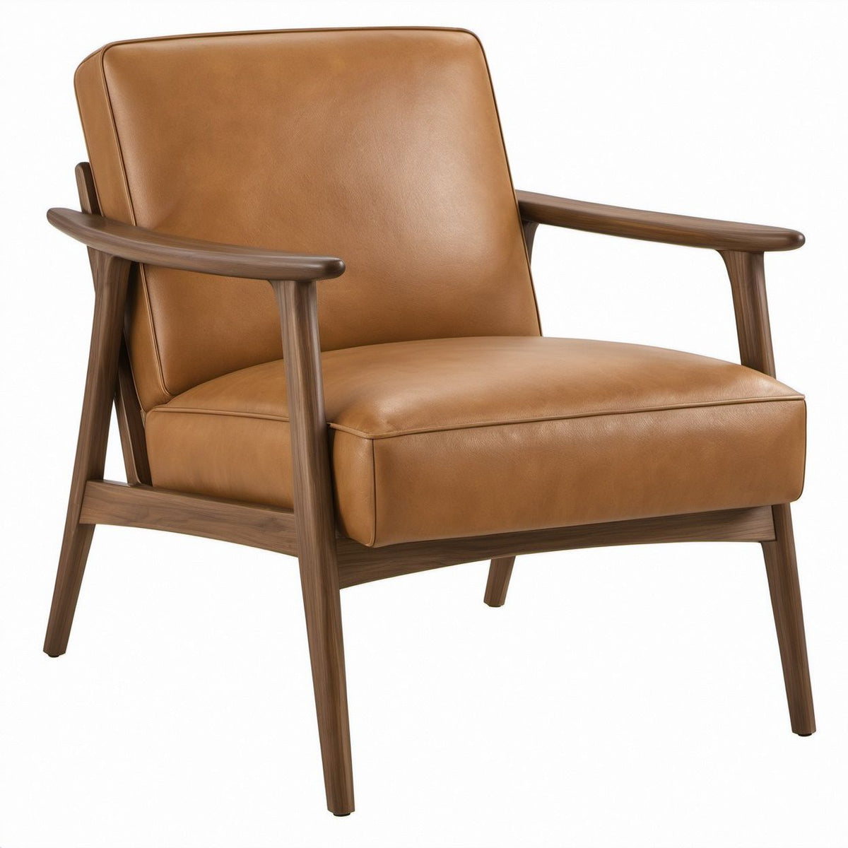 Sessel mit Armlehnen, PU-Kunstleder in Cognac, Massivholzgestell Dunkelbraun, 72 x 78 x 84 cm