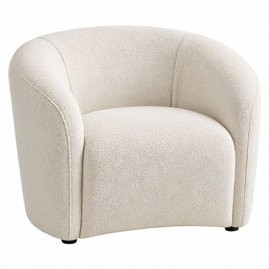 Runder Loungesessel aus Bouclé-Polyester, Creme, 76 x 74 x 74 cm
