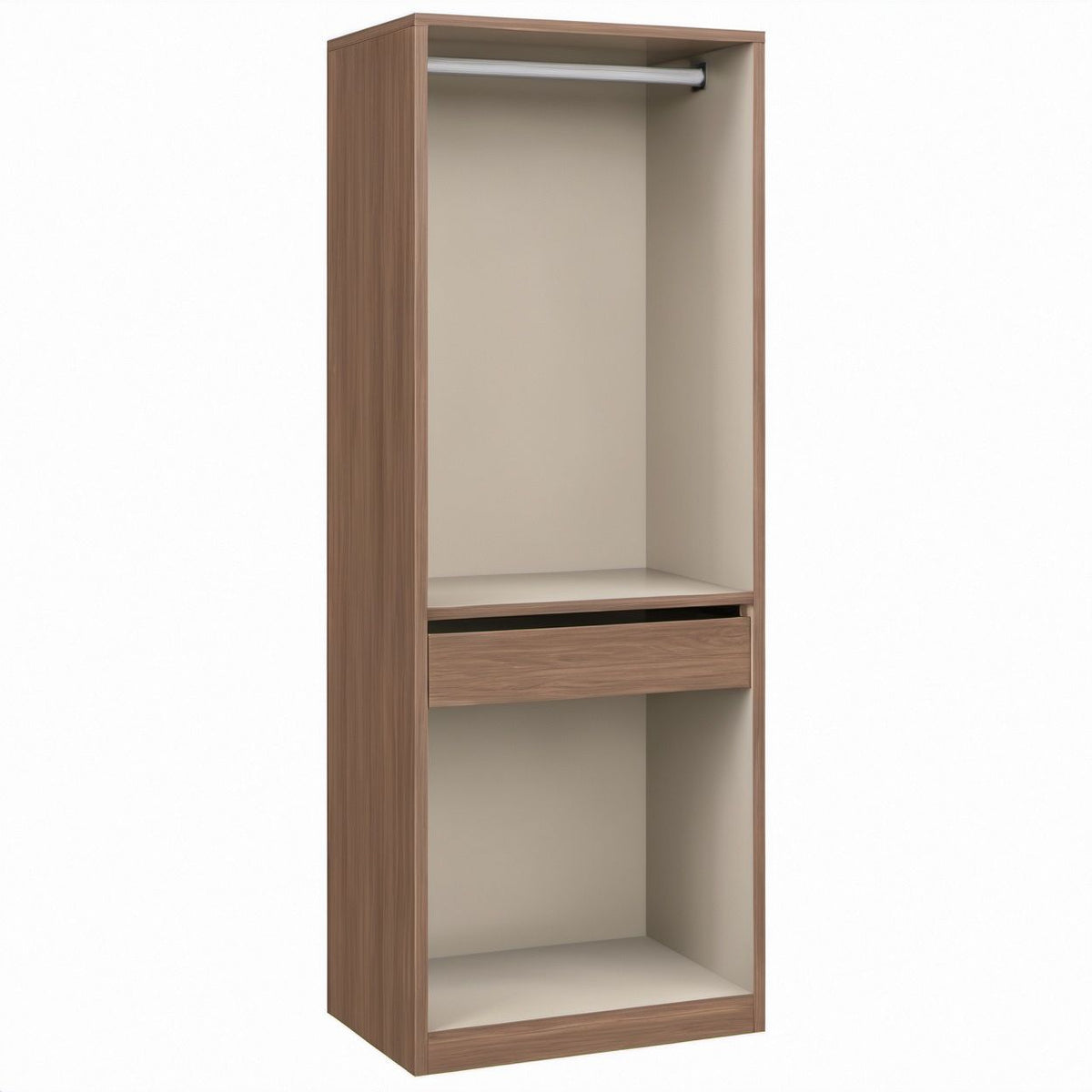 Offener Kleiderschrank aus Spanplatte in Nussbaum/Beige mit Kleiderstange und Schublade, 80 x 50 x 200 cm