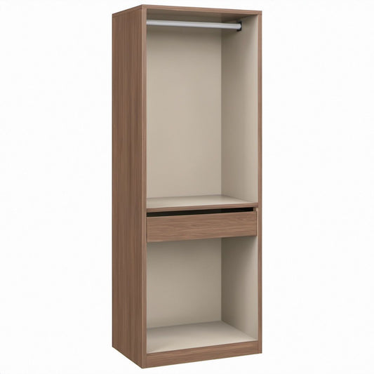 Offener Kleiderschrank aus Spanplatte in Nussbaum/Beige mit Kleiderstange und Schublade, 80 x 50 x 200 cm