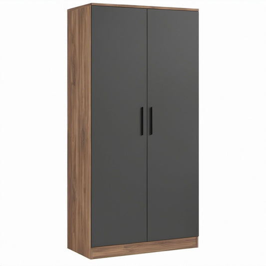 Drehtürenschrank in Graphit, Nussbaumdekor und Schwarz, 80 x 52 x 180 cm
