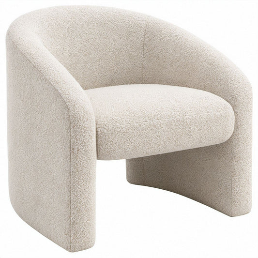 Runder Cocktailsessel mit Bouclé-Polyesterbezug in Creme, 75 x 75 x 75 cm